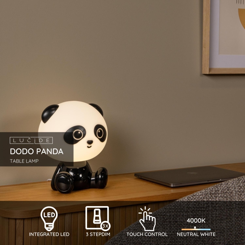 Lucide DODO PANDA - Stolná lampa detská - LED Dim. - 1x3W - 3 StepDim - Čierna